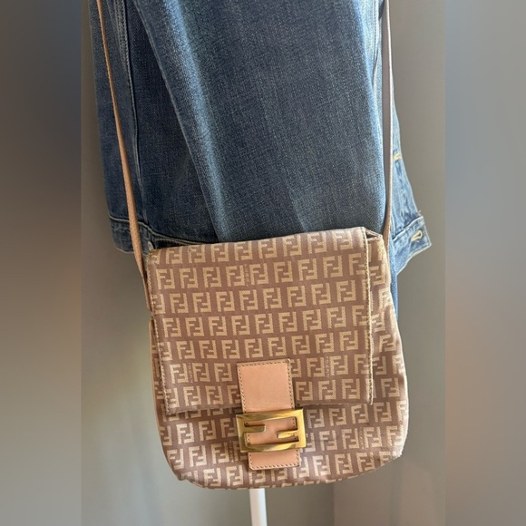 Fendi Handbags - Fendi Zucchino Vitello Pink Canvas Crossbody or Shoulder Bag | Fair Condition